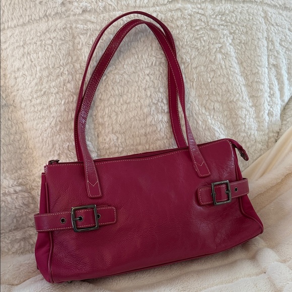 Franco Sarto Handbags - Pink Leather Shoulder Bag with Buckles